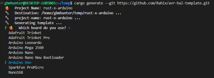 cargo使用Rahix/avr-hal-template库生成Arduino板的Rust项目